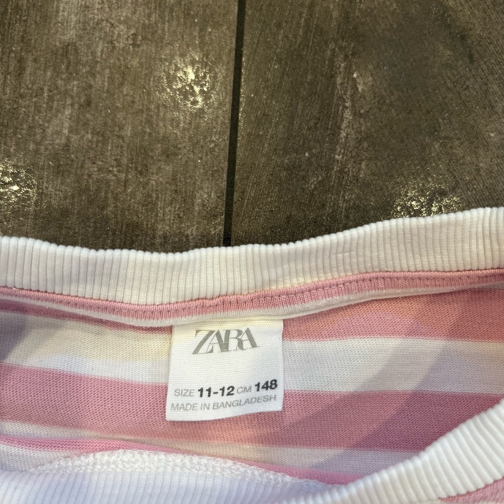 Zara Pink and White Striped Kids Shirt heart embroidered 11/12 heavy material - Picture 6 of 7